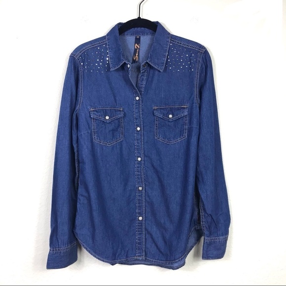 Seven7 Studded Luxe Western Snap Button Shirt M - Picture 2 of 10